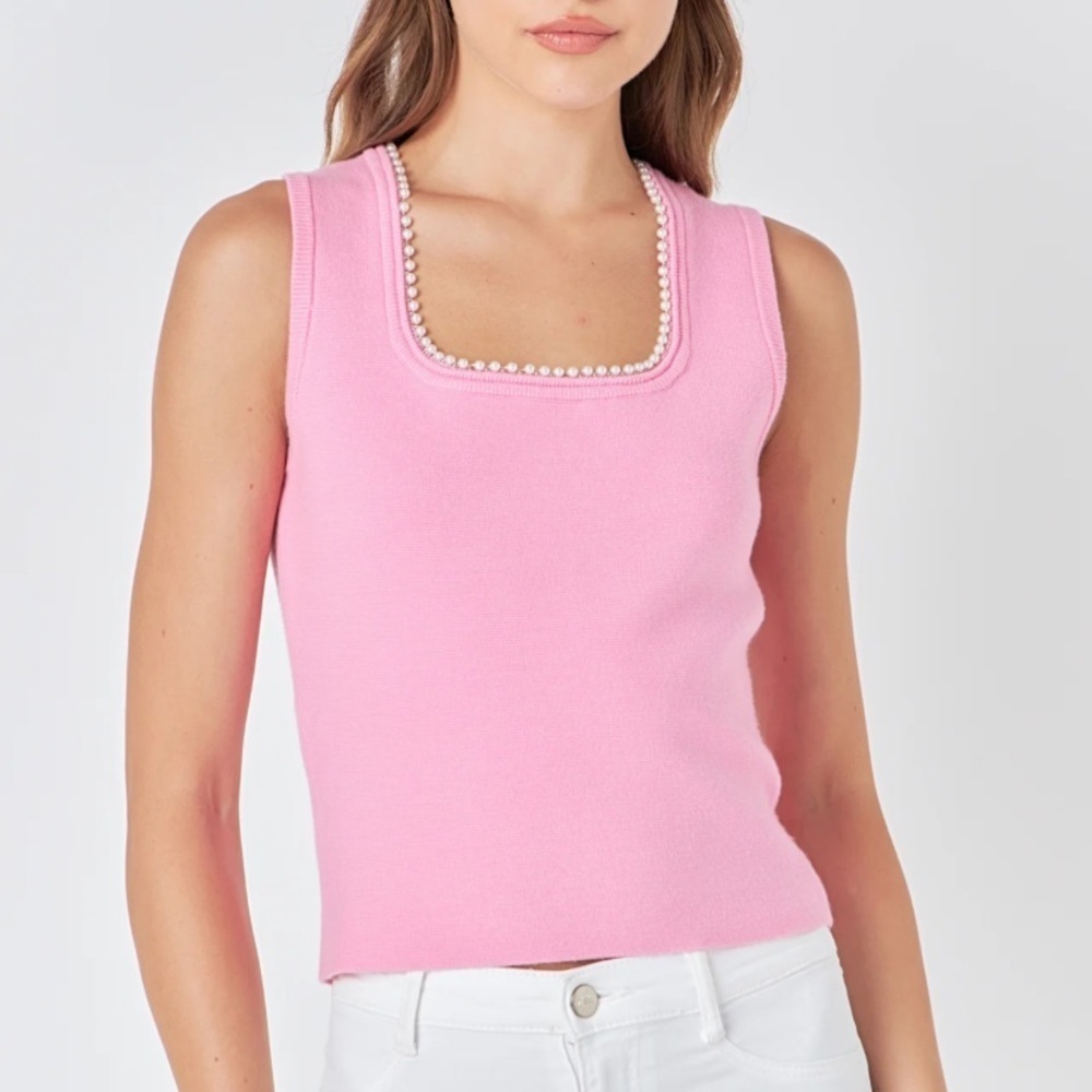 Endless Rose Pearl Trim Knit Tank Top Size M